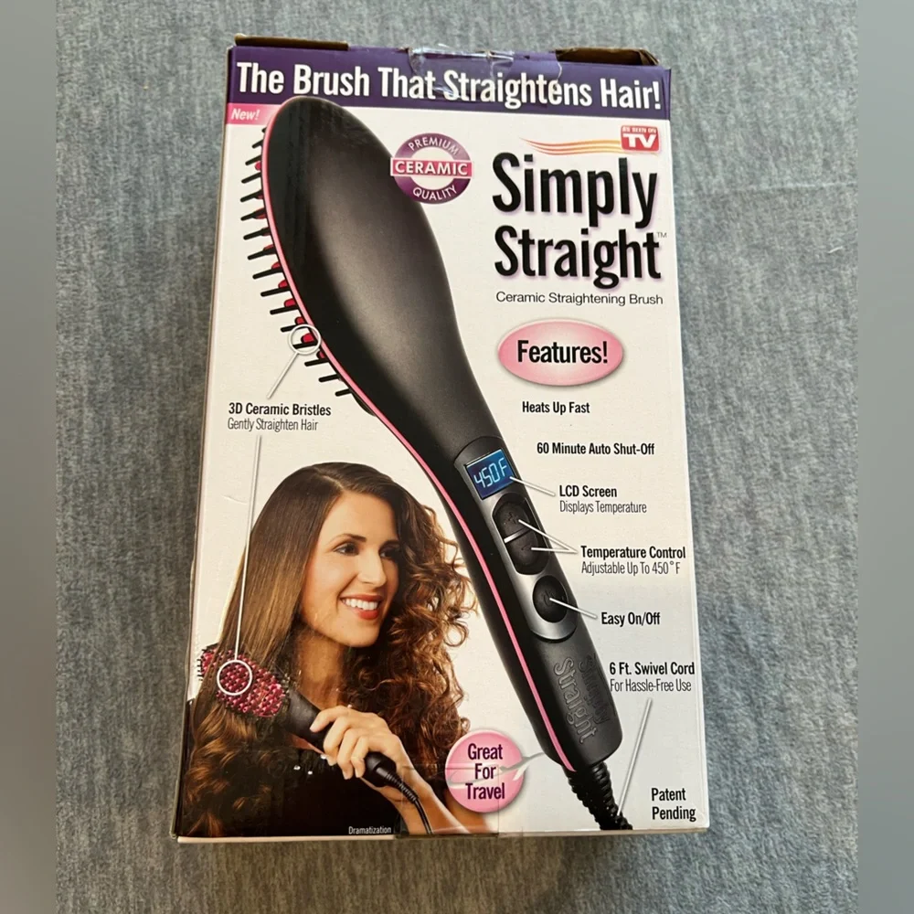 Simply Straight premium ceramic quality straightening brush fast heat LCD travel